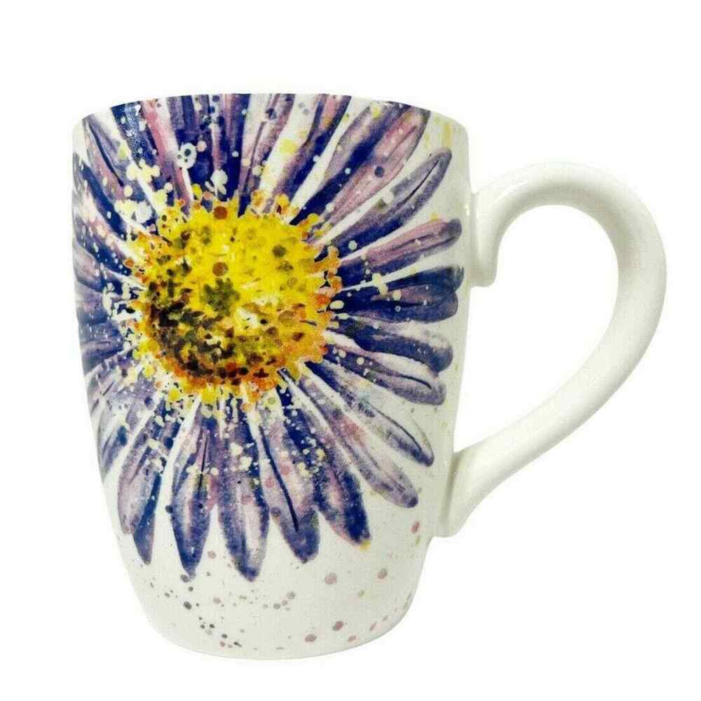 DEPARTMENT 56 Floral Coffee Mug Hello Sunshine Purple Yellow Ceramic Cup 4in